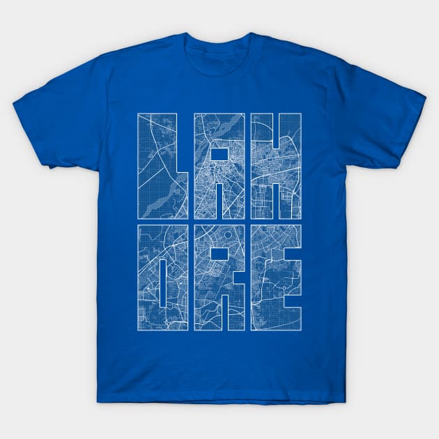 Lahore, Pakistan City Map Typography - Blueprint T-Shirt by deMAP Studio